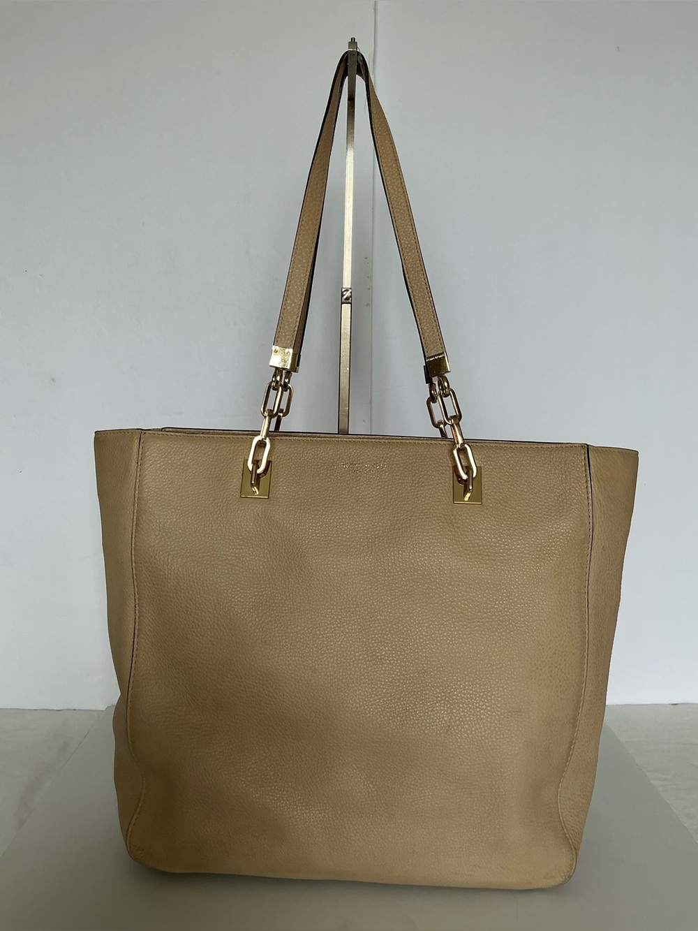 Henri Bendel Beige Pebble Leather Tote with Gold Hardware